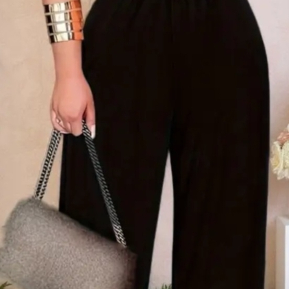 Women's Wide-Leg Pull-On Pants And Short Slewvw Crop Top Set - Black